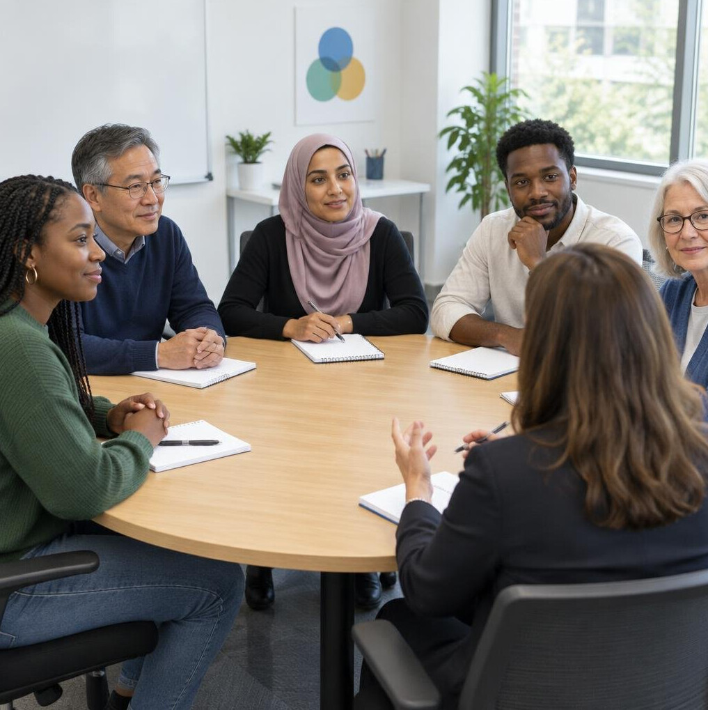 Focus group discussion around a table